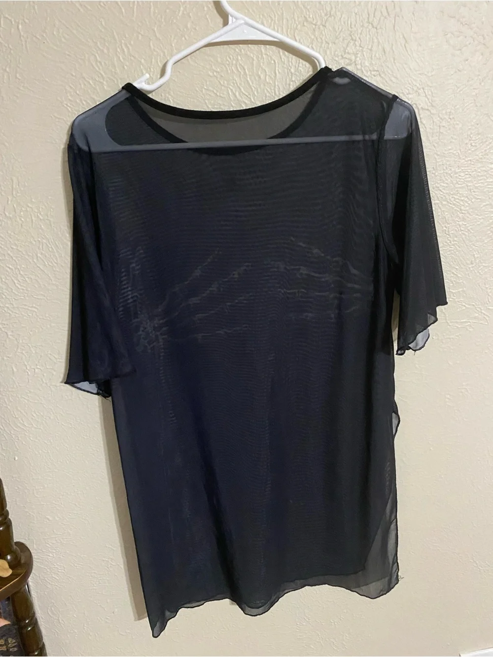 SHEIN Black Sheer Mesh Tunic with White Skeleton Hand Print